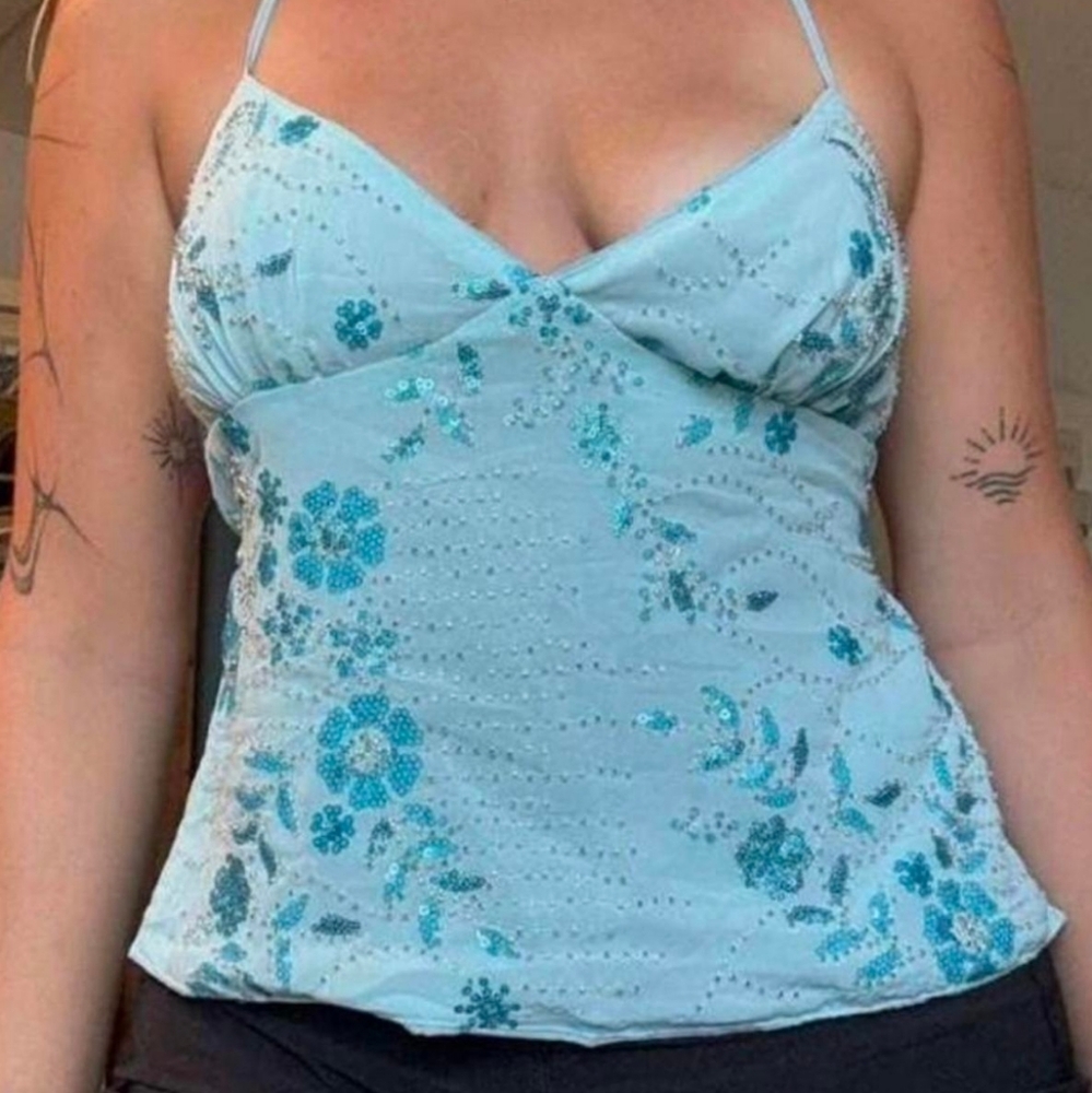 Floral Embellished Spaghetti Strap Backless Top